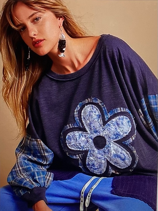 POL Tops - POL Oversized Floral Patch Long-Sleeve Top